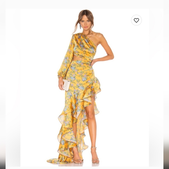 Hanna Gown Floral Yellow One-Shoulder Dress M - Picture 1 of 3